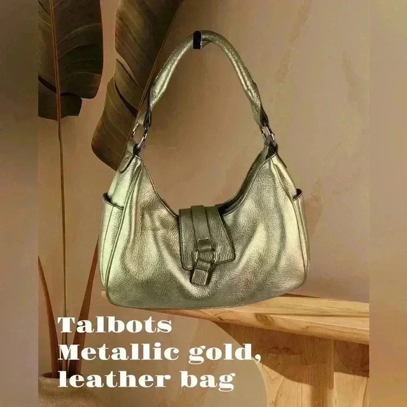 Talbots Handbags - Talbots Hobo Shoulder Zip & Magnetic Closure Gold Genuine Leather Bag Purse​